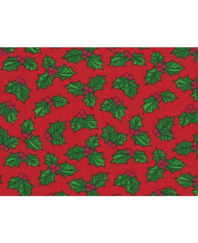 Christmas Holly Polycotton, Red