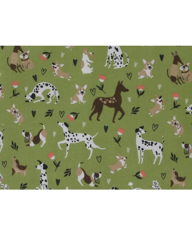 Pooch Parade Polycotton Print, Olive