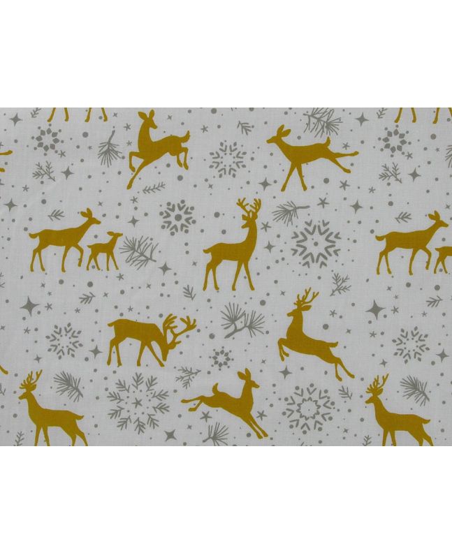 Prancing Reindeers Christmas Polycotton, White