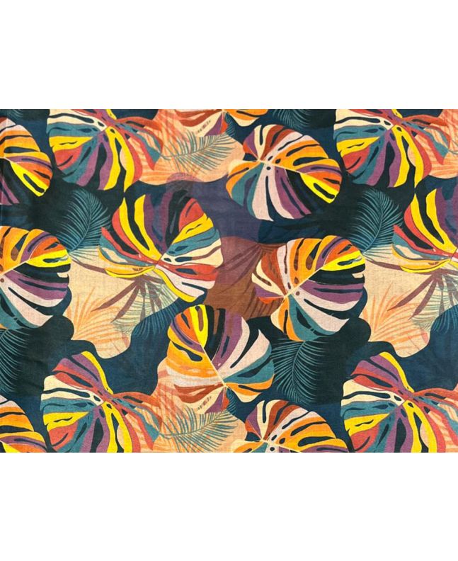 Printed Mango Silkette, Vibrant Leaves