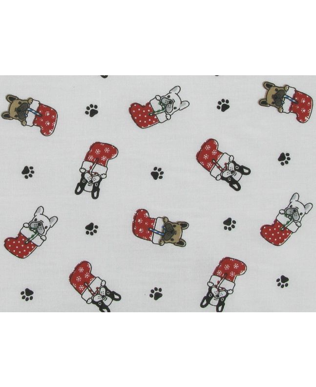 Christmas Puppies In Stockings Polycotton Print