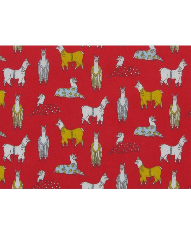 Pyjama Llama Polycotton Print, Red