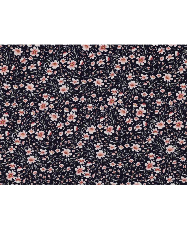 Radiant Fleur Viscose Stretch Poplin, Navy