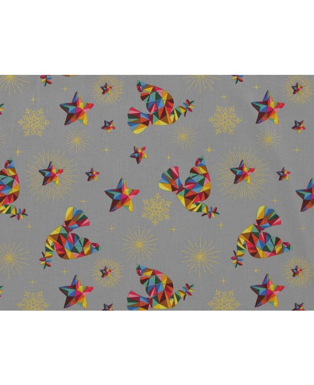  Rainbow Christmas Metallic Cotton Print, Doves, Silver