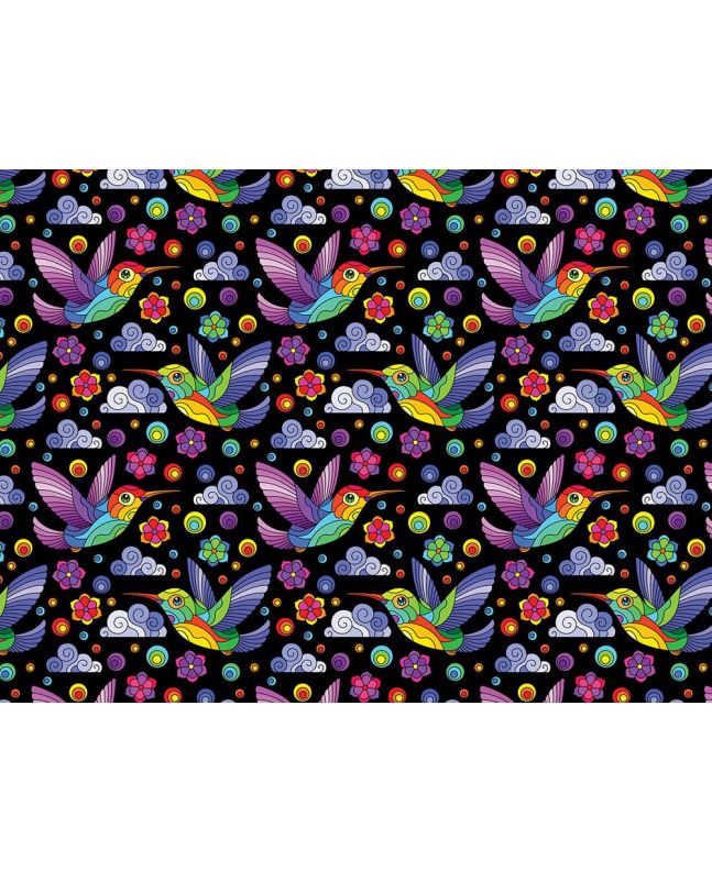 Rainbow Mosaic Cotton Print, Humming Birds