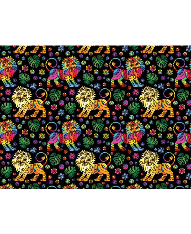 Rainbow Mosaic Cotton Print, Lions