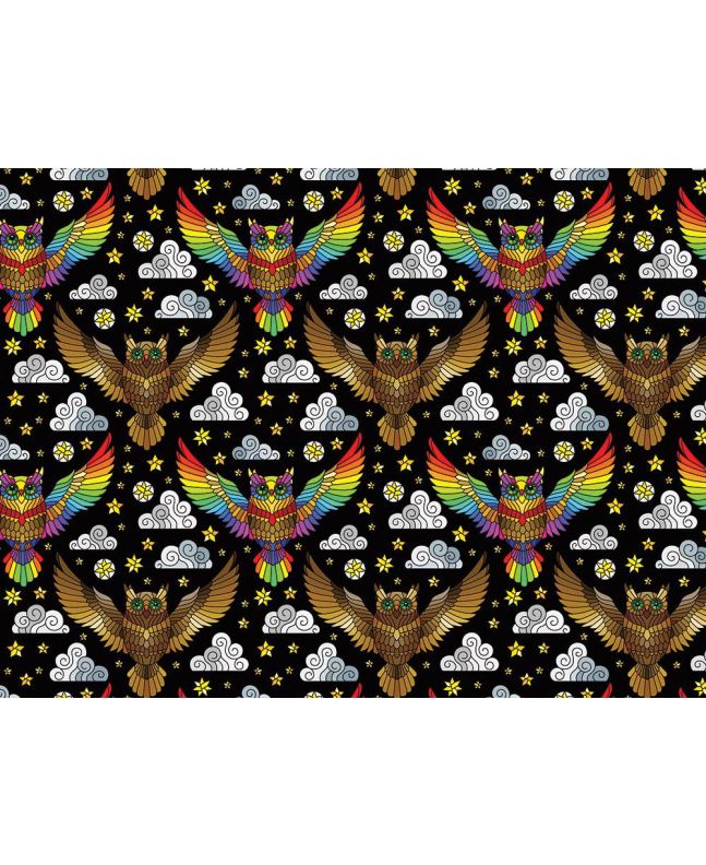 Rainbow Mosaic Cotton Print, Owl