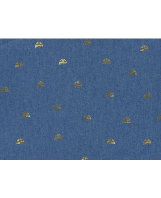 Rainbows Gold Foil Printed Chambray