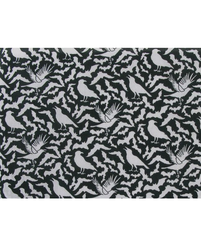 Ravens and Bats Halloween Polycotton Print, Black