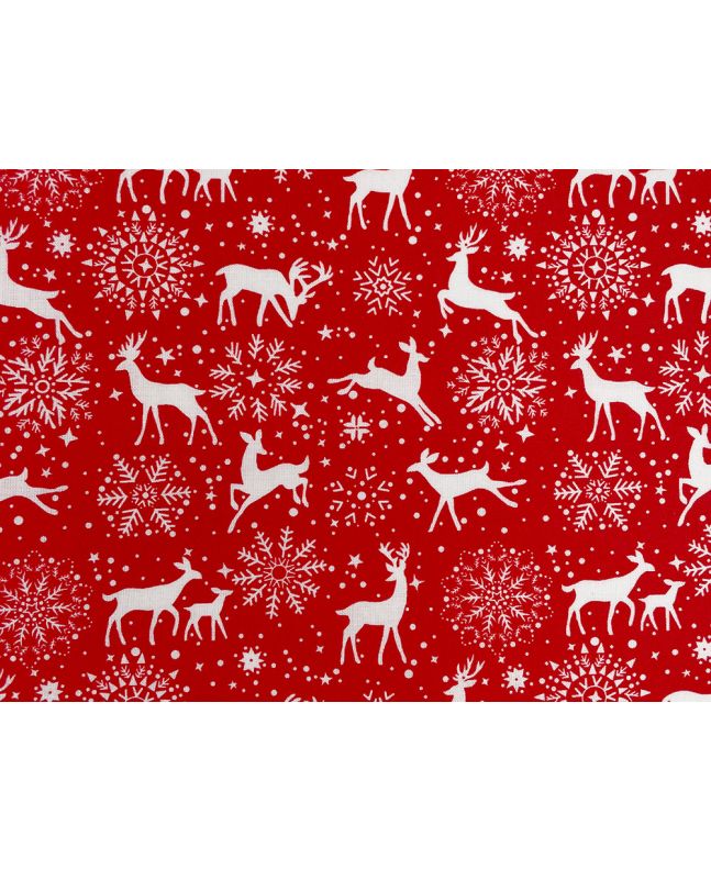 Reindeer Snowflake Cotton Print, Red