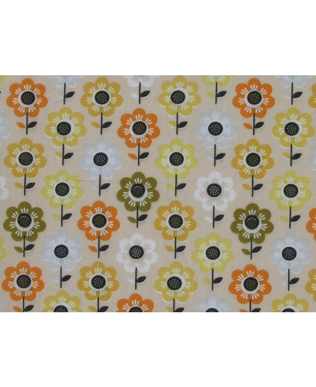 Retro Daisy Polycotton Print, Beige
