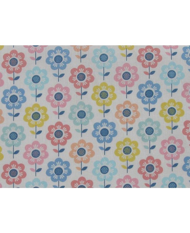 Retro Daisy Polycotton Print, White