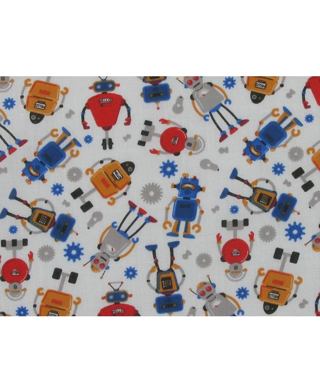 Roaming Robots Polycotton Print, White