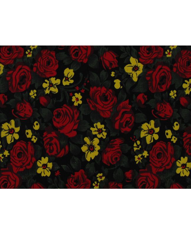Rose Bouquets Printed Needlecord, Black