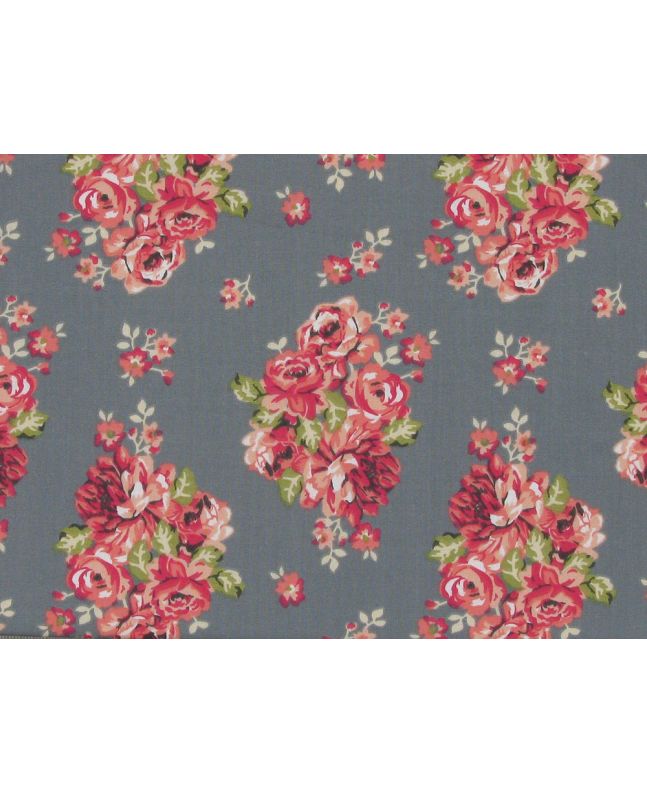 Rose Cluster Polycotton Print, Dark Grey