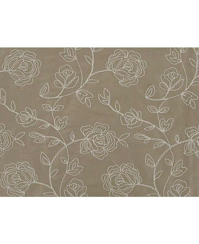 Rose Embroidered Linen Viscose Blend , Beige