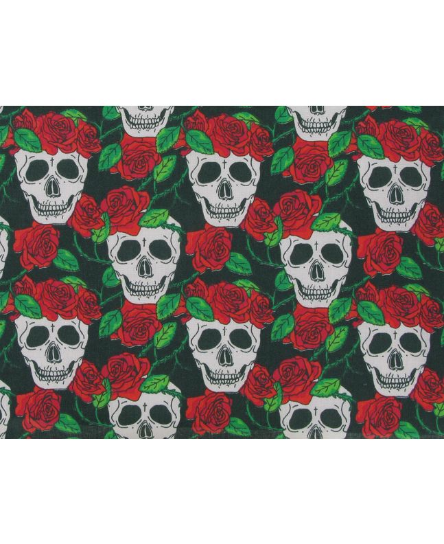 Rose Wreath Skull Polycotton Print, Black