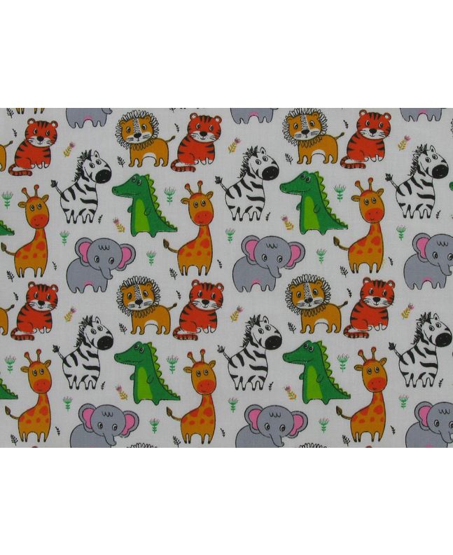 Safari Stitches Polycotton Print, White