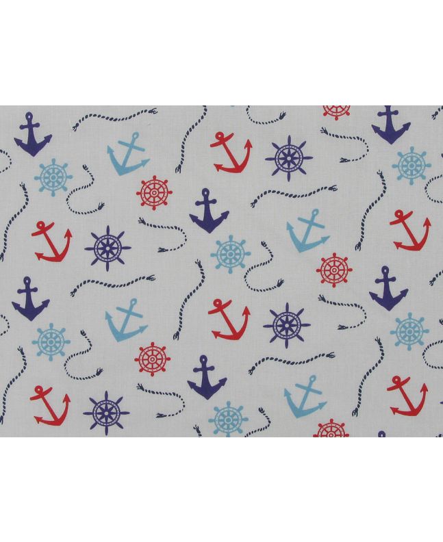 Sailors Anchor Polycotton Print, White