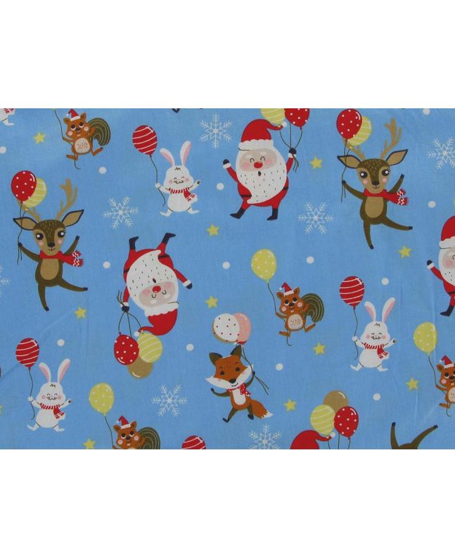 Santa Balloon Party Cotton Print, Sky