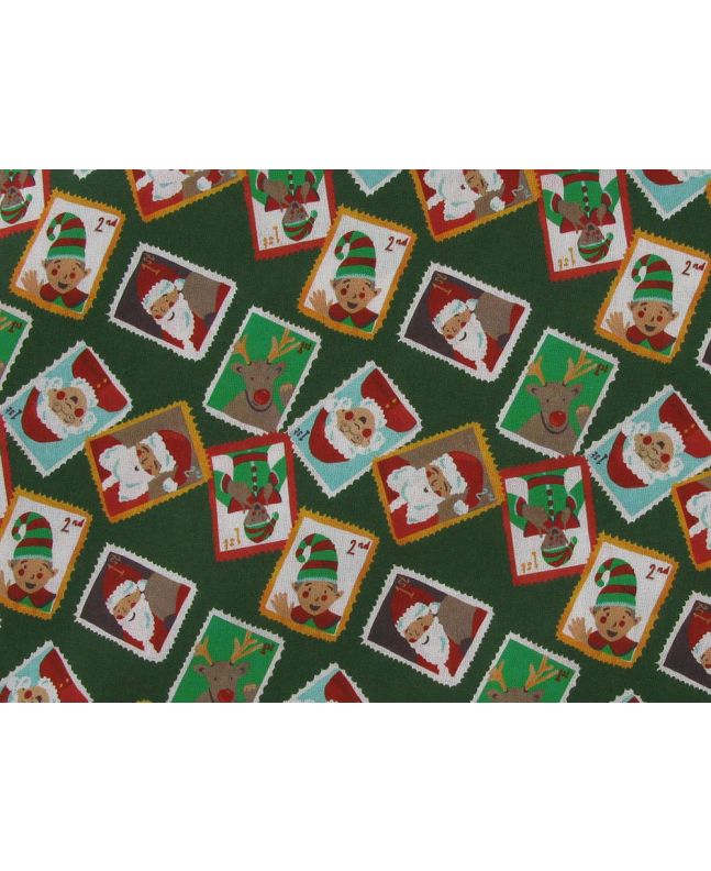 Santa Stamps Christmas Cotton Print