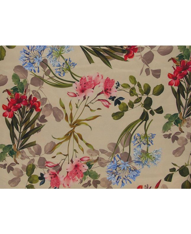 Scattered Bouqet Faux Silk Stretch Charmeuse Satin, Natural
