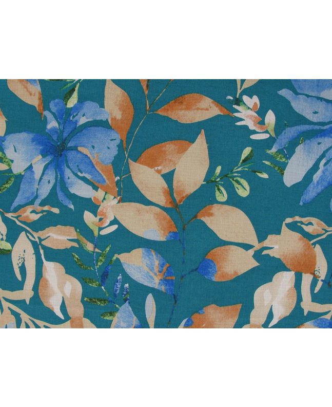 Serene Garden Stretch Cotton Linen Print, Teal