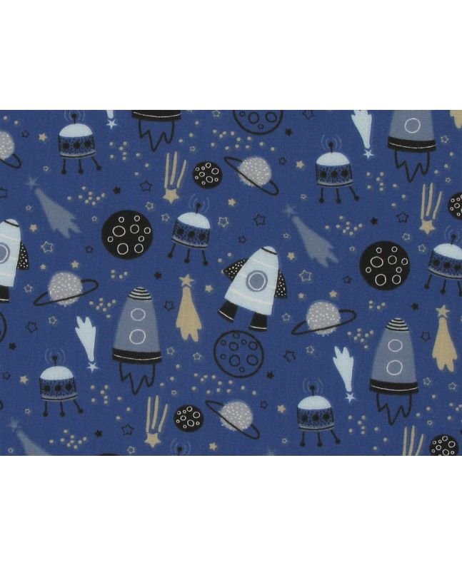 Shooting Star Rocket Polycotton Print, Blue