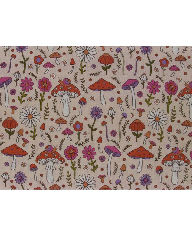 Shroom Serenity Cotton Print, Pink