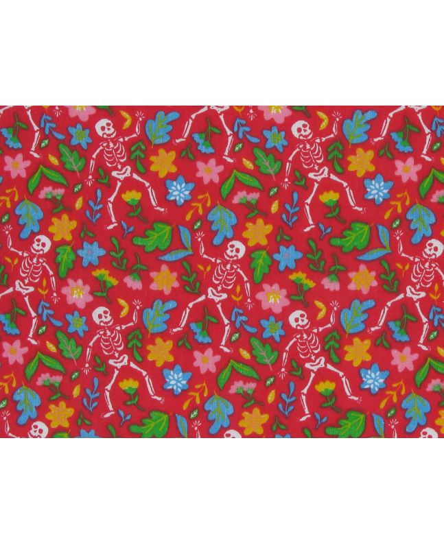 Skeleton Bloom Polycotton Print, Red