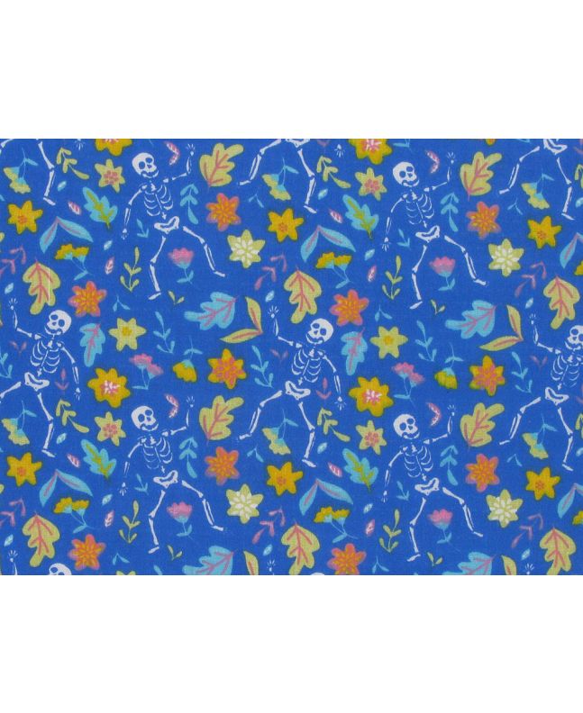 Skeleton Bloom Polycotton Print, Royal