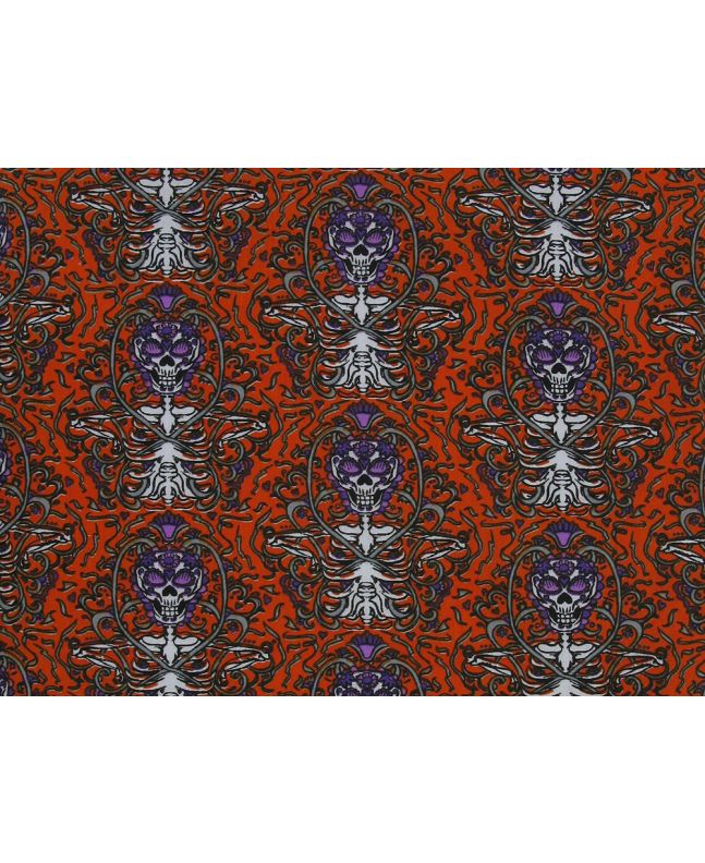 Skeleton Vines Halloween Polycotton Print, Orange