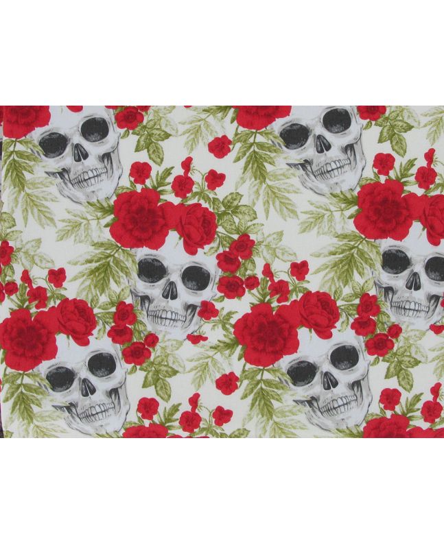 Skull Wreath Cotton Poplin Print, White