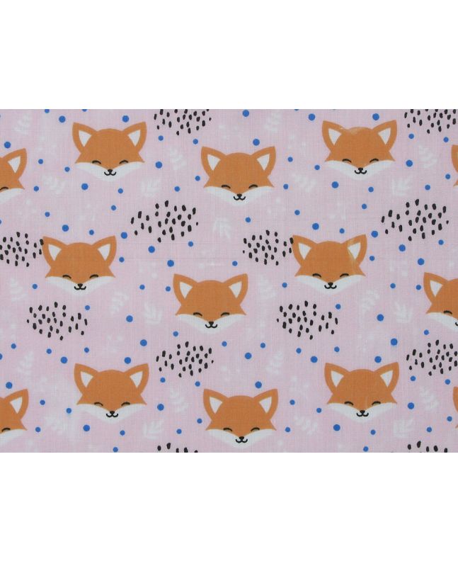 Smiley Fox Polycotton Print, Pink