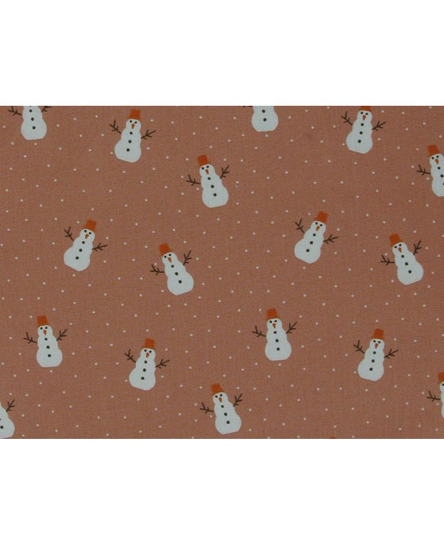 Snowman Spots Christmas Cotton Print, Salmon