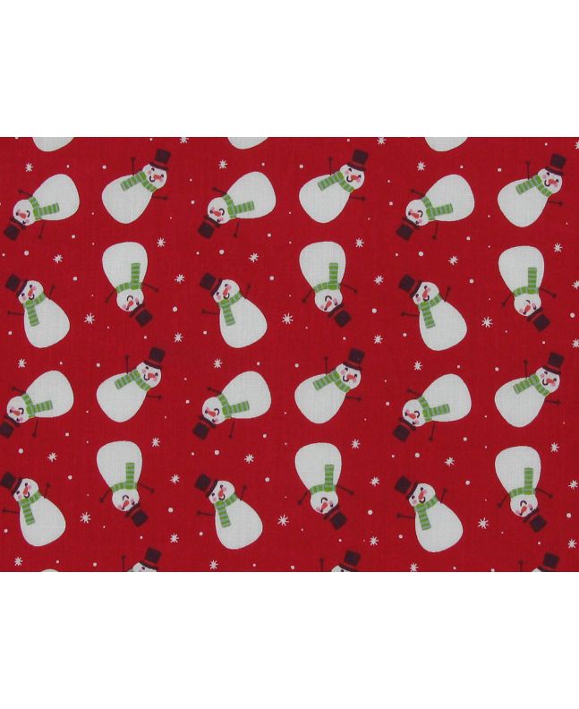 Snowmen Sky Polycotton Print, Red
