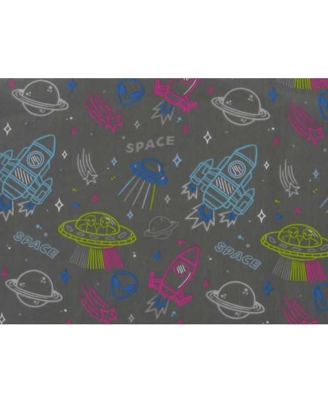 Space Jam Polycotton Print, Grey