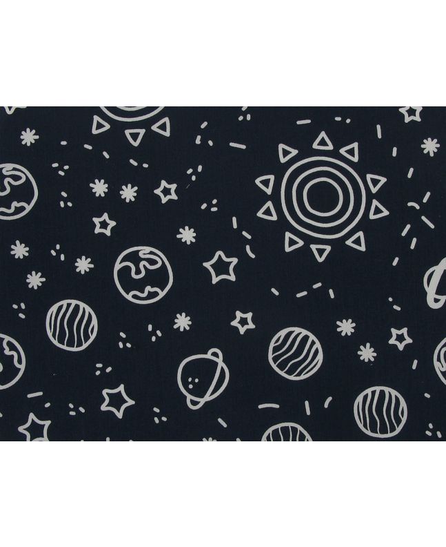 Space Polycotton Print, Dark Navy