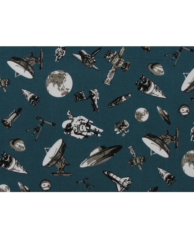 Space Station Cotton Poplin Print, Jade