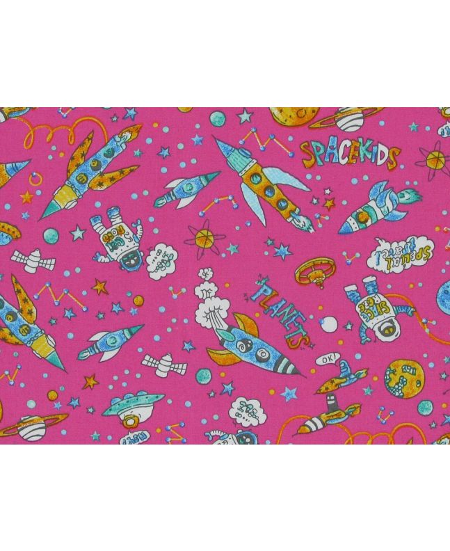 Spacekids Cotton Poplin Print, Pink