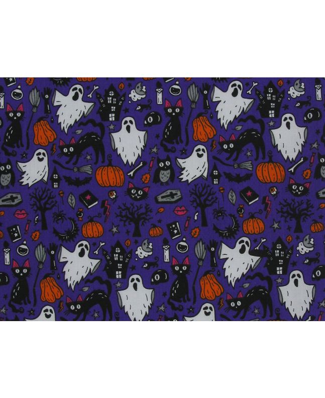 Spooky Night Halloween Polycotton Print, Purple