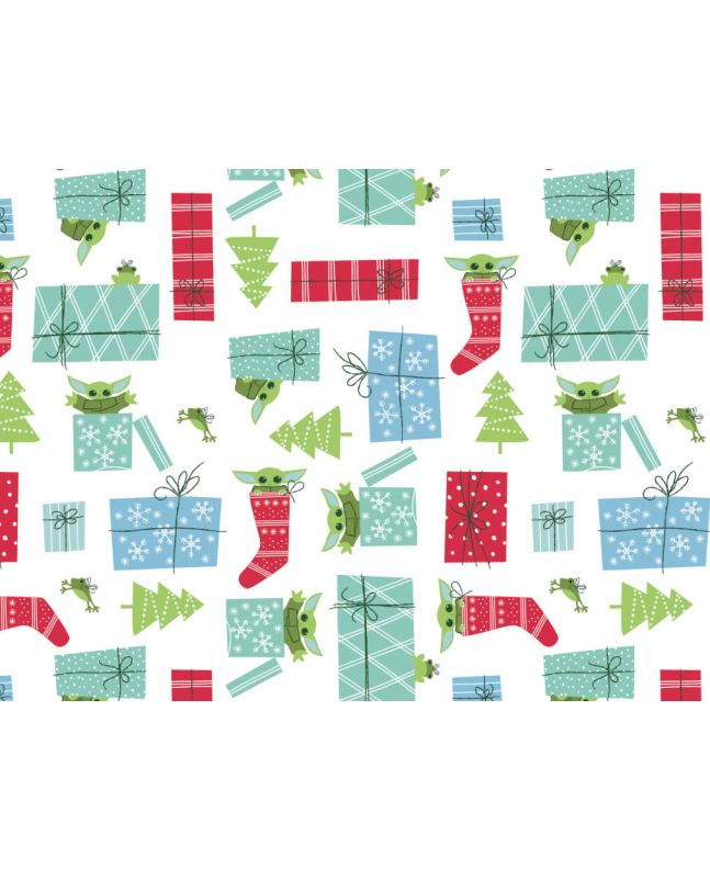 Star Wars Christmas Cotton Print, Grogu Surprise