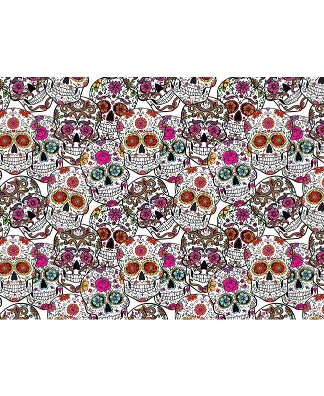 Sugar Skull Mosaic Cotton Print, White