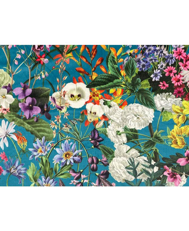 Summer Flora Printed Velvet, Turquoise