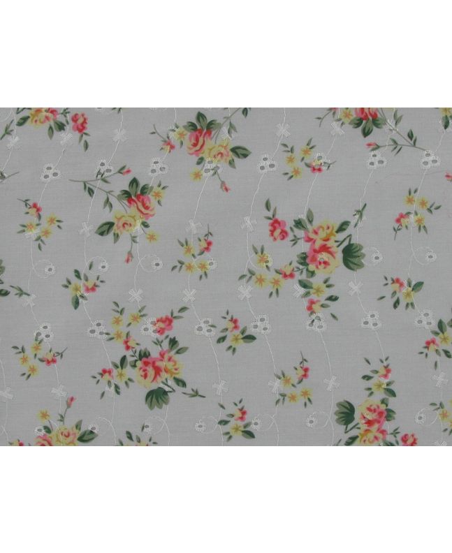 Summer Time Bouquets Printed Embroidered Anglaise, Silver 