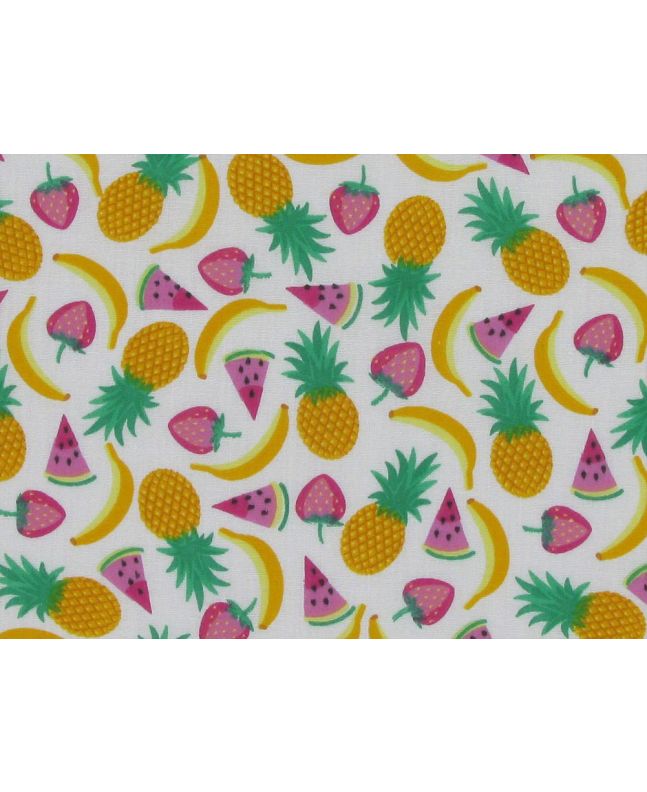 Tropical Fruit Salad Polycotton, White