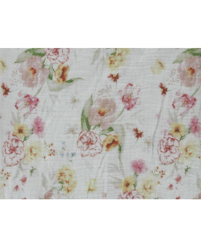 Tulip Bouquets Cotton Double Gauze, White