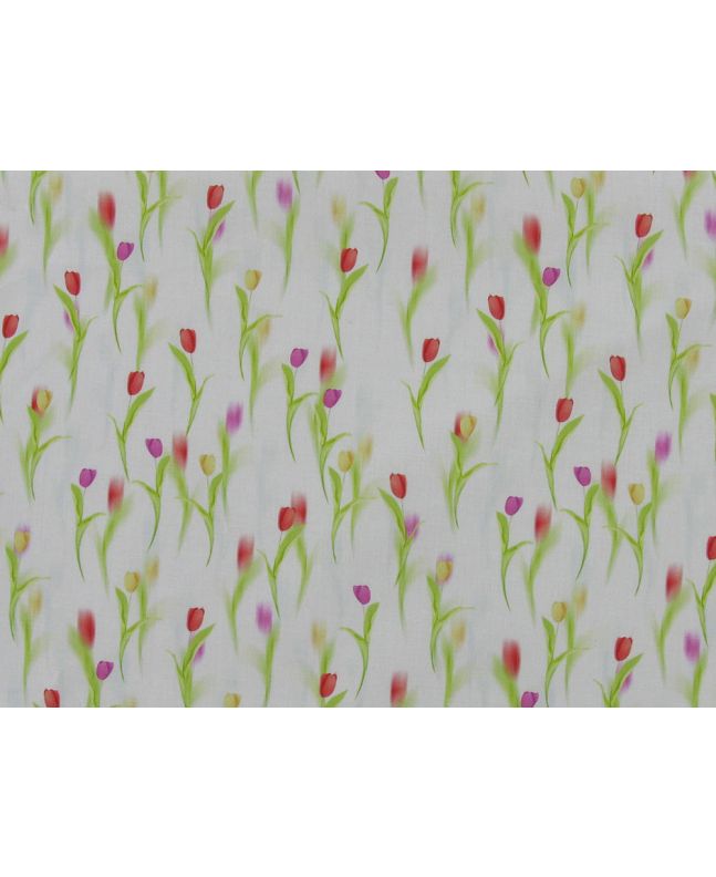 Tulip Garden Cotton Lawn, White