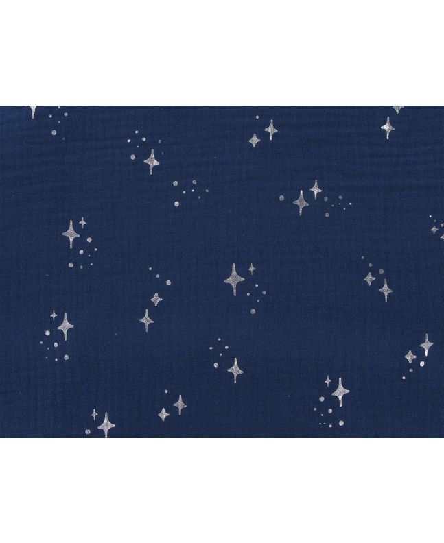 Twinkle Star Foil Print Double Gauze, Navy