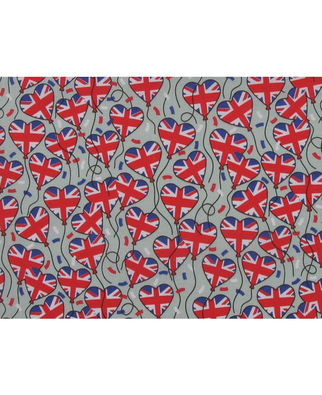 Union Jack Heart Balloons Polycotton Print, Sky